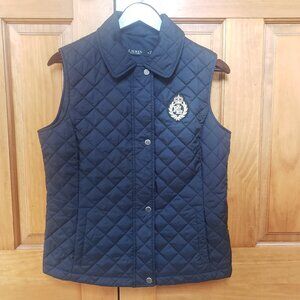 Lauren Ralph Lauren Women’s Crest Patch Diamond Quilted Vest Dark Navy Size M